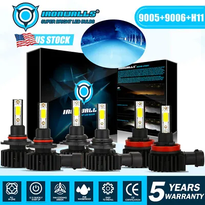 9005 9006 H11 LED Combo Headlight Fog Light Kit High Low Beam Bulb Blue 8000K • $59.99