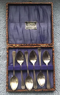 Vintage Set Of 6 EPNS Silver Plated DEMITASSE SPOONS  In Case MADE IN SHEFFIELD • $30