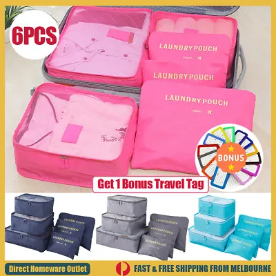 $10.98 • Buy 6PCS Packing Cubes Travel Pouches Luggage Organiser Clothes Suitcase Storage Bag