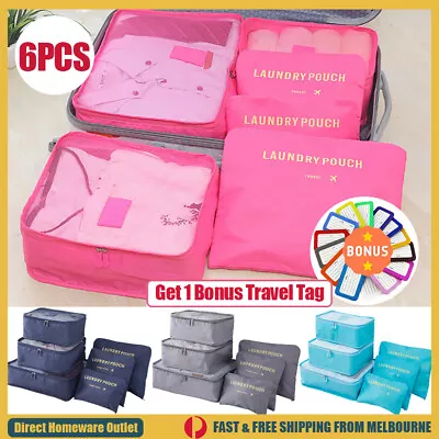 $10.98 • Buy 6PCS Packing Cubes Travel Pouches Luggage Organiser Clothes Suitcase Storage Bag