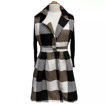 Plover Song Clothing Black Tan White Plaid Fit & Flare Retro Jacket Size XXL • $25