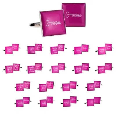 HOT PINK Square Wedding Script Cufflinks In Various Roles Boxed X2BOCW008 • £5.99