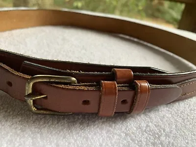 VTG Ranger Belt Men 31-32  Cowhide Leather Brown Equestrian Stitching Brass READ • $26.95