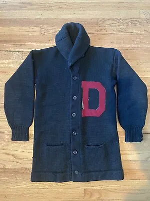 Vtg 20s 30s Black DAVIDSON COLLEGE Shawl Collar Letterman Sweater Wool RARE!! • $400