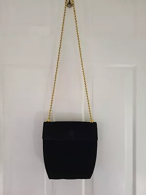 Vtg 90s Y2K Ferragamo Black Suede Shoulder Bag Gold Ball Chain Trapezoid • $68