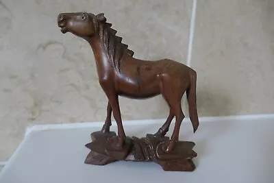 Vintage Chinese Carved Wooden 12.3 Cm High Tang Style Horse +glass Eyes On Stand • £29.50