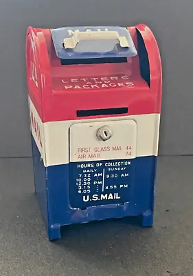 Vintage Miniature US Mail Box Red And Blue Metal Coin Bank Made In Japan • $25