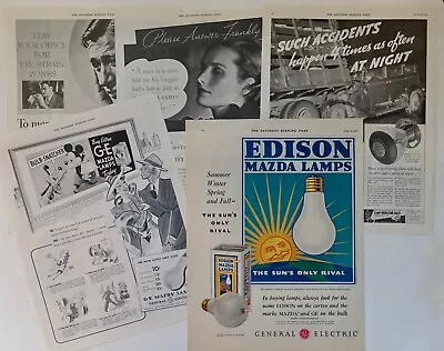 5 Vintage Mazda Lamps Light Bulbs Print Ads MICKEY MOUSE SUN LOGO  1930-1941 • $5