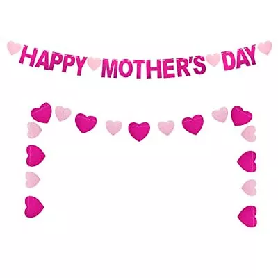 Happy Mother's Day Banner - Rose Red Pink Glitter Mother's Banner Sign With  • $13.27