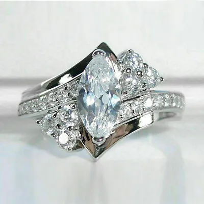 Marquise Cut Cubic Zircon Charm 925 Silver Ring Wedding Party Ring Sz 6-10 • $2.22