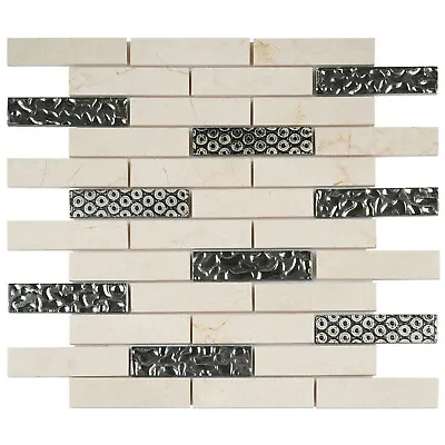 Cream Beige Crema Marfil Marble Stone Mosaic Tile Brick Joint Backsplash • £2.89