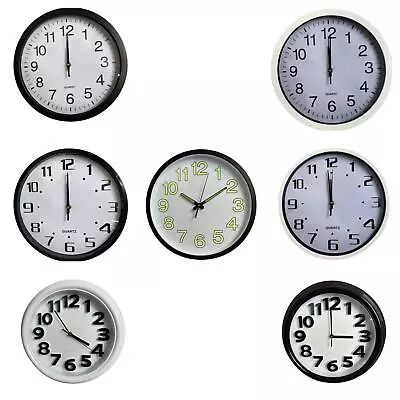 Wall Clock Round Silent Home Kitchen Bedroom Office Indoor Quartz Modern Decor • £7.95