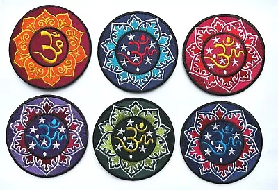 OM PATCH AUM; Lotus Flower Design *SEW-ON/IRON-ON*embroidered Badge 6 Colours • £2.79