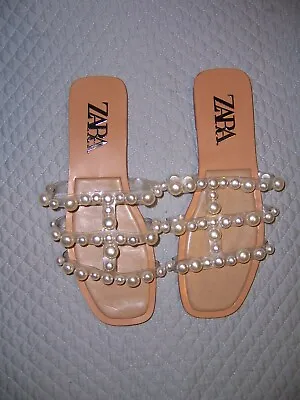 $29.99 • Buy Brand New Zara Sandals Clear Plastic Slides Pearl Strappy US 8.5-9 Euro 39