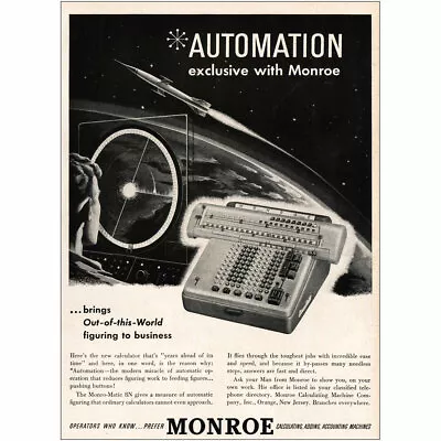 1955 Monroe Adding Machine: Automation Vintage Print Ad • $6.75
