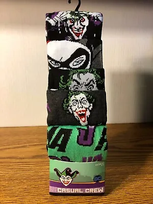 Joker 5 Pair CREW SOCKS SIZE 8-12 DC COMICS BATMAN MOVIE BRAND NEW HAHA 2019 • $14.99