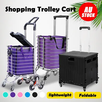 Foldable Shopping Cart Trolley Basket Rolling Folding Grocery Luggage Portable • $43.49