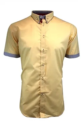 Dominic Stefano Mens Double Collar Shirt With Red Piping 207 Yellow (Small-XXXL) • $12.43