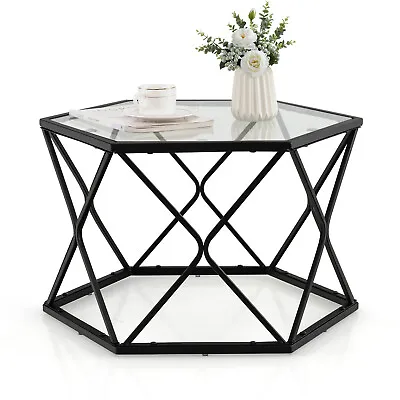 $89.95 • Buy Giantex Coffee Table W/ Geometric Glass Top Steel Metal Frame Modern Living Room