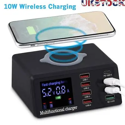 100W 8 Ports USB QC 3.0 Fast PD Quick Adapter Wireless Charging Station UK • £35.98