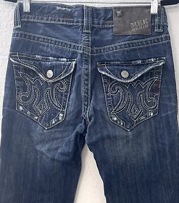 MEK DENIM Womens 29x24 Boot Cut Dark Wash Thick Stitch Flap Pocket JEANS *Read* • $24.99