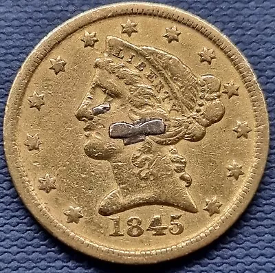 1845 D Liberty Head Five Dollar Gold $5 Half Eagle VF Details DAHLONEGA #69624 • $1899.99