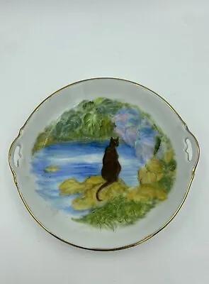 Vintage Plate With A Hand Painted Cat Garden Pond River QLD Artist Australian • $12