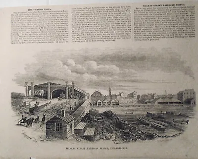  Market Street Railroad Bridge Philadelphia  - Gleason's Pictorial 1853 • $17