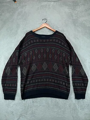 Vintage 90s Dad Sweaters Mens XL Coogi Style Blue Geometric Fair Isle Jantzen • $31.90