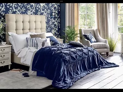 Brand New Stunning Laura Ashley Audley Midnight Blue Velvet Bedspread £275 (RG) • £185