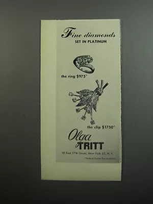 1952 Olga Tritt Ring And Clip Ad - Fine Diamonds Set In Platinum • $19.99