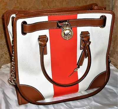 New Michael Kors Hamilton Large Mono Stripe Satchel Bag MANDARIN Brown Tote NWT • $189.99