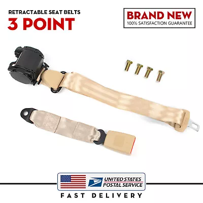 Beige Car Adjustable Retractable 3 Point Safety Seat Lap Belt Straps Universal • $29.99