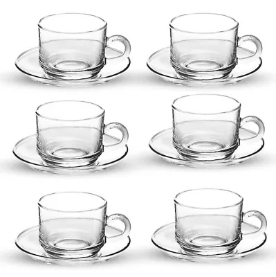 12PC Glass Cup Mug & Saucer Base Table Tea Cappuccino Espresso Coffee Drink Set • £17.99