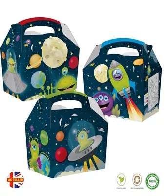 Happy Space Alien Party Boxes Rocket Galaxy Birthday Meal Gift Box Food Plate CP • £21.99