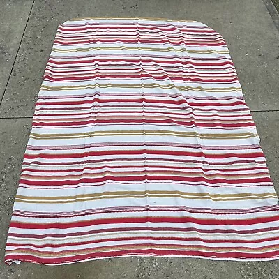 VTG BATES Bedspread MCM Mod Mustard Red Striped Groovy Twin 67” X 90” Blanket • $59.99