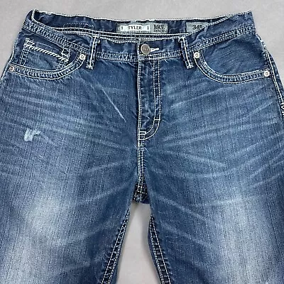 BKE Jeans Mens 34x31 Blue Tyler Buckle Distressed Wash Out Faded Denim Pants • $39.95