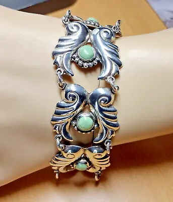 Vintage Mexican Sterling Silver  Turquoise Bracelet - Signed • $115