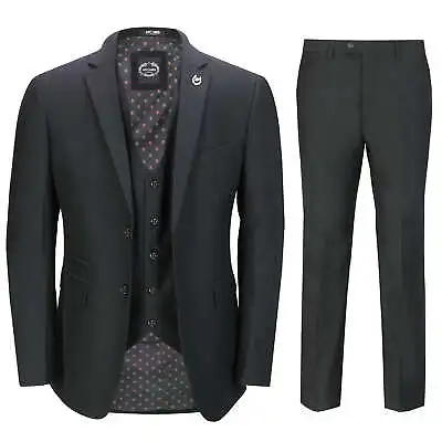 Mens Black 3 Piece Business Suit Smart Casual Classic Tailored Fit Office Formal • £109.99