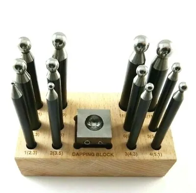 13pc Steel Doming Block And Punch Set Dapping Jewelers Metal Shaping Tool Kit • £18.99