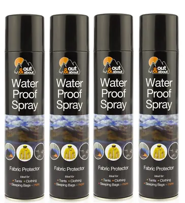 WATERPROOF SPRAY FOR TENT CLOTH SHOES FISHING CAMPING FABRIC PROTECTOR 300ml X 4 • £10.89