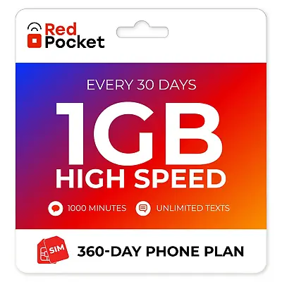 $8.25/Mo Red Pocket Prepaid Wireless Phone Plan+Kit:1000 Talk Unlimited Text 1GB • $99