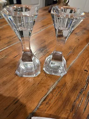 SET Of Villeroy And Boch ELLOGANT CRYSTAL CLEAR CANDLE STICK HOLDERS STAMPED • $29.50