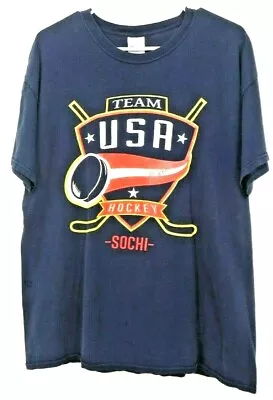 Team USA Hockey Sochi 2014 Olympics Blue T-Shirt Gildan Heavy Cotton Size L • $22.84