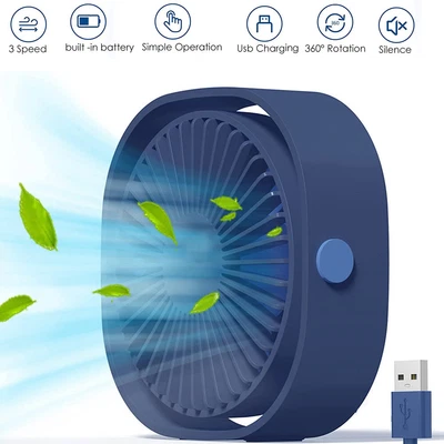 360°Rotatable 3 Speeds Mini USB Desk FanPortable Small Silent Powerful Desk Fan • £4.89