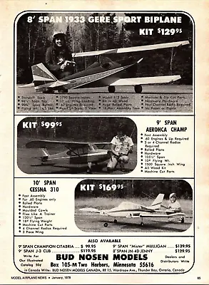 Bud Nosen RC Airplanes Vintage Print Ad Wall Art Decor Gere Sport Biplane Cessna • $17.99