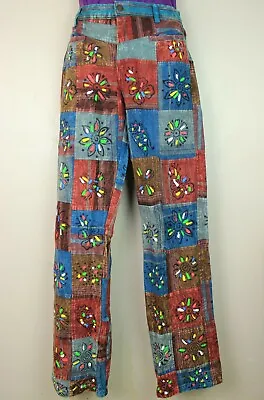 £23.99 • Buy Patchwork Casual Trousers Hippie Pants Festival 60s 70s Flared Combat Fancy HT4