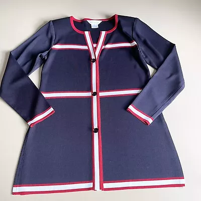 Exclusively Misook Cardigan Button Up Women’s Size XS Acrylic Red White Blue • $24.65