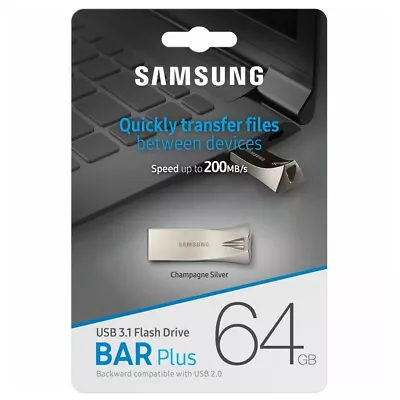 USB 3.1 Flash Drive 64GB Samsung Bar Plus USB Drive Memory Stick Silver 200Mb/s • $29.95