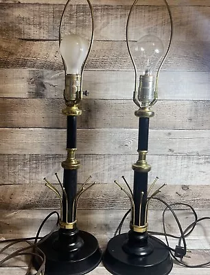 Pair Of Mcm Atomic  Black And Gold Table Lamps • $40